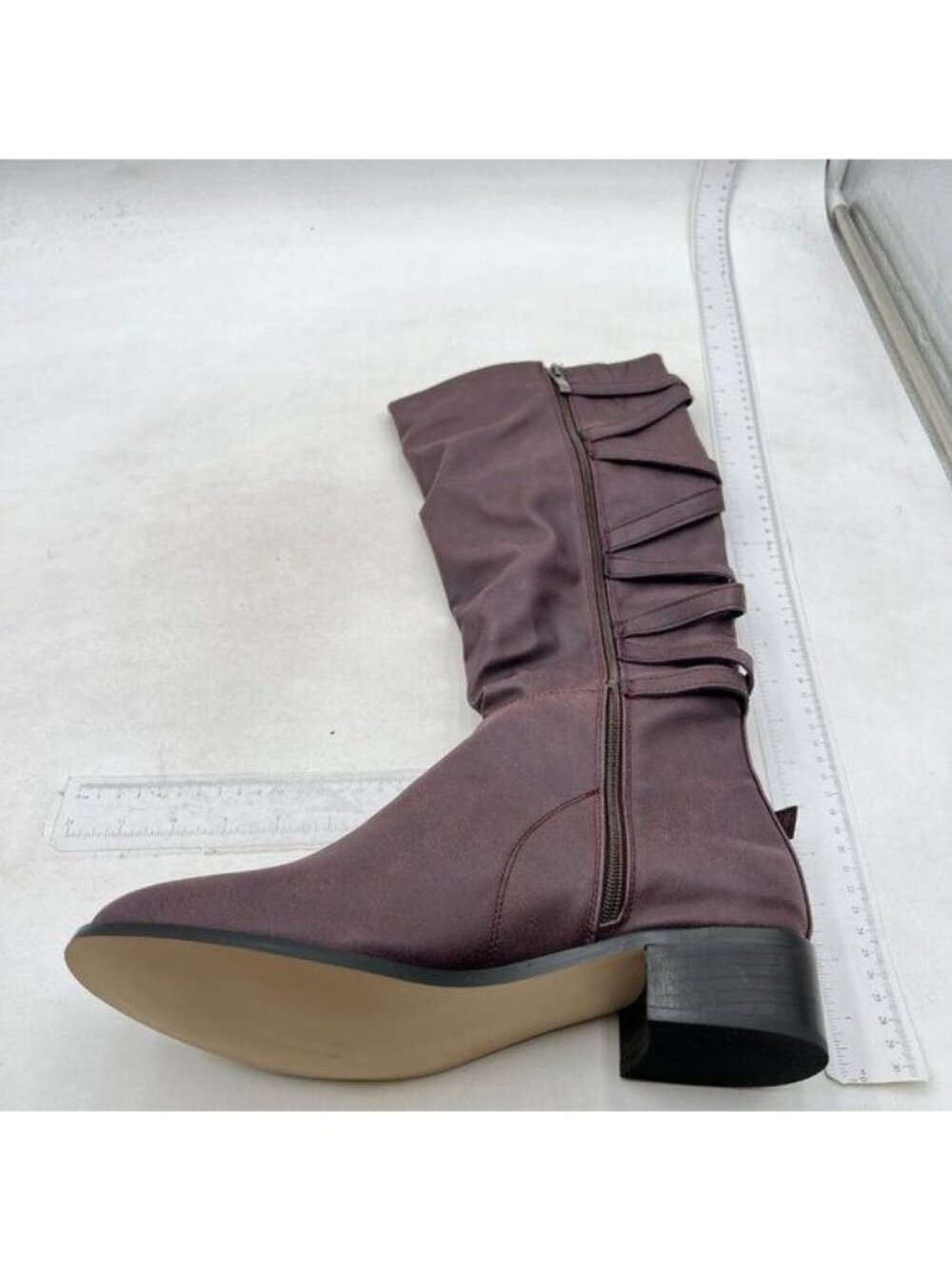 Womens Lace Up Knee High Boots Motorcycle Riding Flat Low Heels Strappy Brown